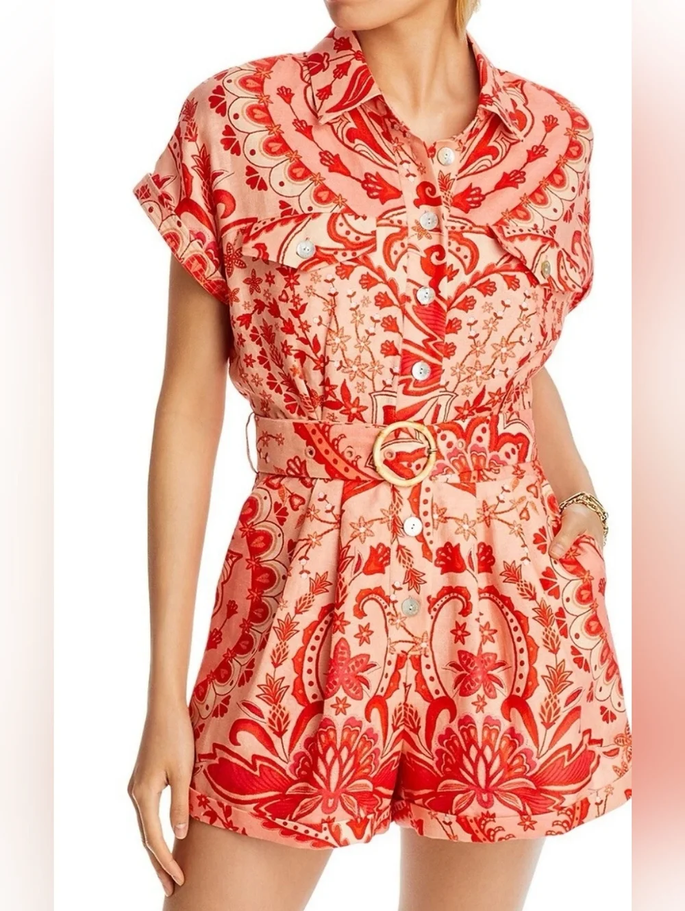 FARM Rio 100% Linen Jaipur Floral Paisley  Romper - Picture 3 of 14